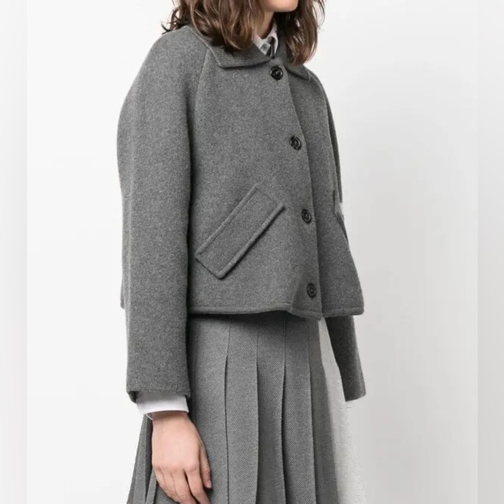 Thom Browne Boiled Wool Milano 4-BAR Cropped Car Coat EU36 Thom Browne Grey Coat
